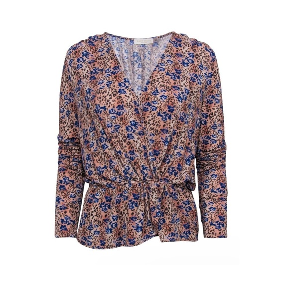 Ramy Brook boho Tan & Blue Leopard Print Peplum blouse NWT - Picture 1 of 10